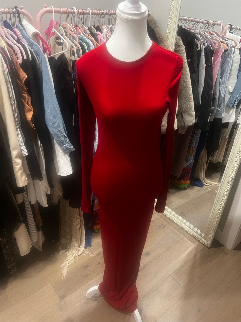 Balmain Red Long-Sleeve Maxi Dress